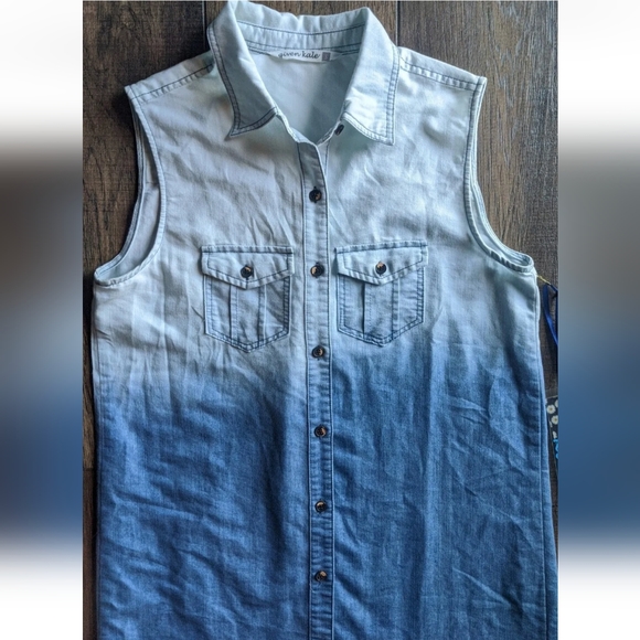Given Kale Women's Blue Faded Collared Dress/Tunic Sleeveless Button Size Small. - Picture 2 of 12